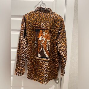 Perry Ellis cotton leopard print long sleeves shirt L unisex